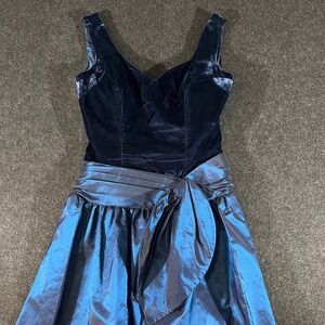 Alfred Angelo Velvet Taffeta Dress Womens 4 Blue Vintage 90s Evening Gown
